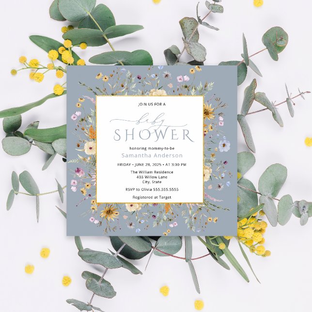 Invitation Bébé en Fleur Dusty Blue Floral Baby shower (Créateur téléchargé)