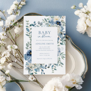 Invitation Bébé en Fleur Dusty Blue Floral Baby shower