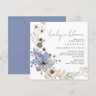 Invitation Bébé En Fleur Dusty Blue Floral Baby shower
