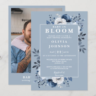 Invitation Bébé en fleur Dusty Blue Floral Baby shower photo