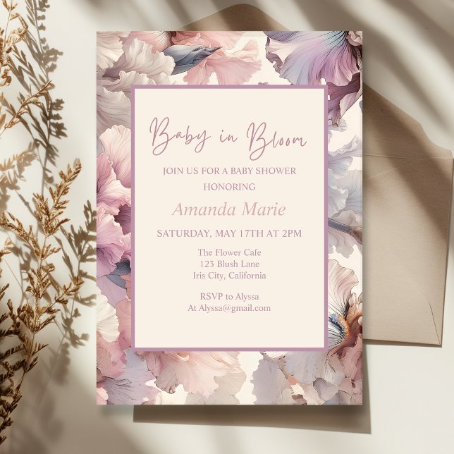 Invitation Bébé en fleur ! Élégant Chic Blush Rose Floral Bab (Créateur téléchargé)