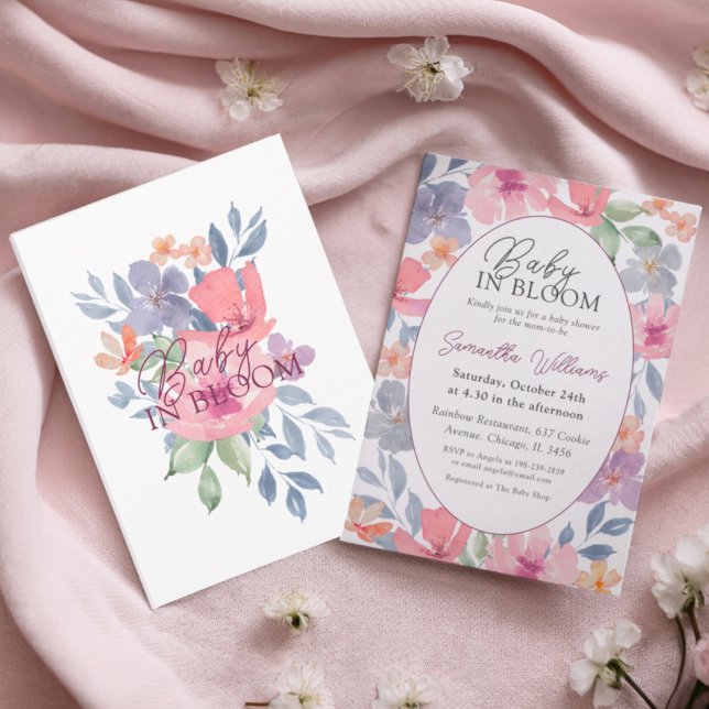 Invitation Bébé en Fleur Fête de Naissance Fleur Sauvage Aqua (Créateur téléchargé)