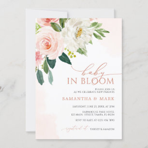 Invitation Bébé en Fleur Fête des mariées florale rose pâle