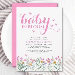 Invitation Bébé en Fleur Fête Prénatale de Bébé Fille