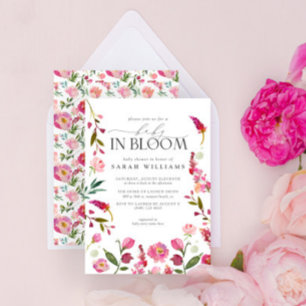 Invitation Bébé En Fleur Fille Aquarelle Rose Douche Florale