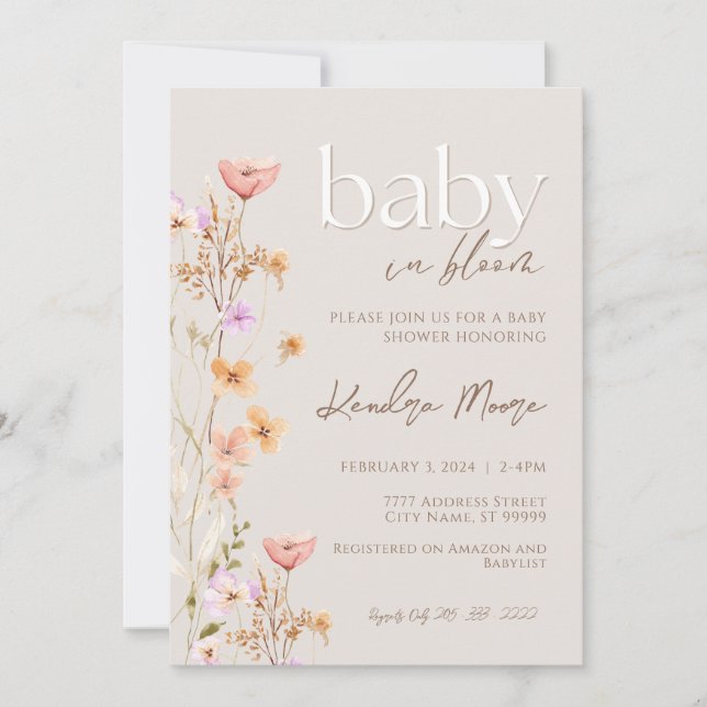 Invitation Bébé En Fleur Fleur Fleur Fleur Fleur Fleur Fleur  (Devant)