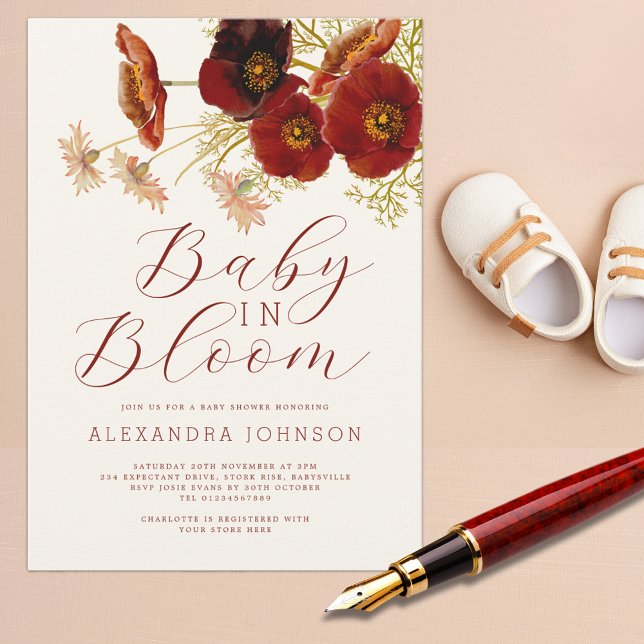 Invitation Bébé en fleur Fleur sauvage Baby shower d'automne (Baby in bloom floral fall gender neutral baby shower invitation)