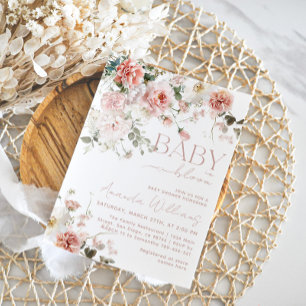 Invitation Bébé en Fleur Fleur sauvage Baby shower fille rose
