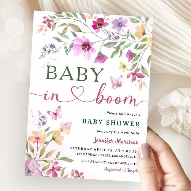 Invitation Bébé En Fleur Fleur sauvage Baby shower Fille Rose (Créateur téléchargé)