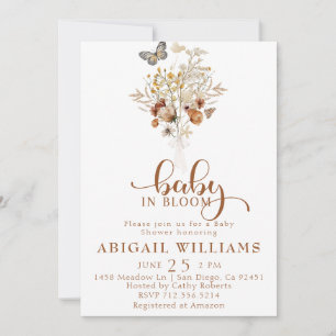 Invitation Bébé en fleur Fleur sauvage papillon Baby shower