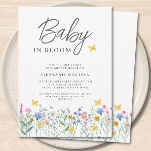 Invitation Bébé en Fleur Fleur sauvage Papillons Baby shower