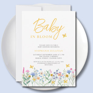 Invitation Bébé en Fleur Fleur sauvage Papillons Baby shower