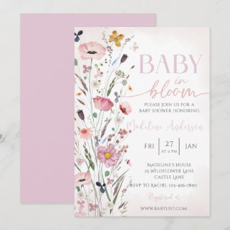Invitation Bébé en Fleur Fleur sauvage rose Baby shower