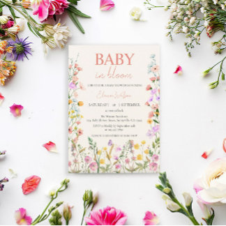Invitation Bébé en Fleur Fleur sauvage rose fille Baby shower