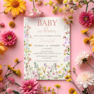 Invitation Bébé en Fleur Fleur sauvage rose fille Baby shower