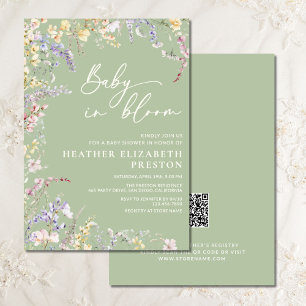 Invitation Bébé En Fleur Fleur sauvage Sage Baby shower Vert