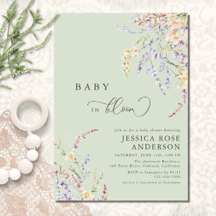 Invitation Bébé En Fleur Fleur sauvage Sage Baby shower Vert