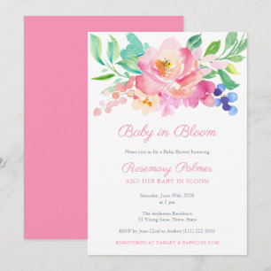 Invitation Bébé En Fleur Gras Été Floral Fille Baby shower