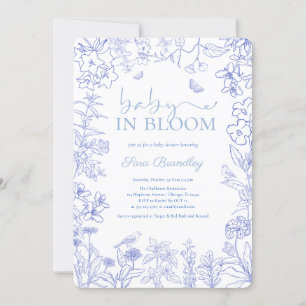 Invitation Bébé en Fleur Jardin Bleu Baby shower Chinoiserie