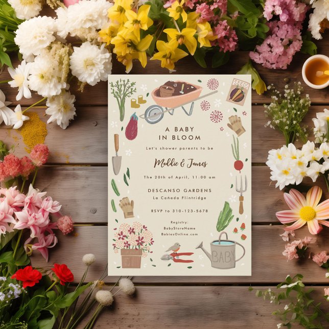 Invitation Bébé En Fleur Jardin Cultivant Baby shower Familia (Créateur téléchargé)