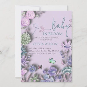 Invitation Bébé En Fleur Lavande Lilac Baby shower Floral