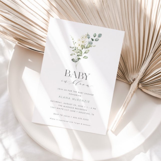 Invitation Bébé en Fleur Monnaie Verdure Floral (Créateur téléchargé)