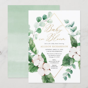 Invitation Bébé en Fleur or vert vert genre neutre douche