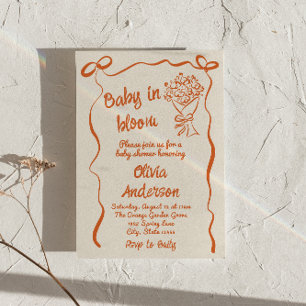 Invitation Bébé en Fleur Orange Fleur Tirée Douche Bouquet