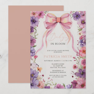 Invitation Bébé en Fleur Pink Bow Baby shower Fleur sauvage