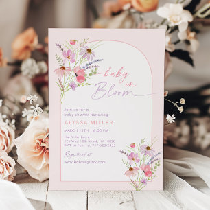 Invitation Bébé en Fleur Printemps Fleur sauvage rose Baby sh