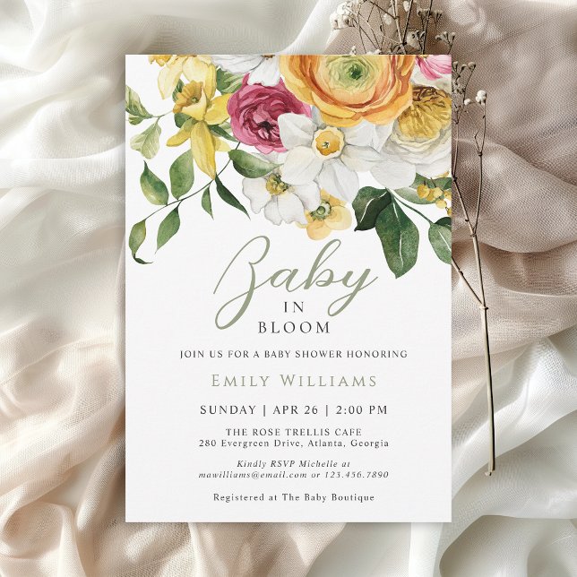 Invitation Bébé en Fleur Printemps Jardin Baby shower Floral (Available in both printed and instant download digital formats.)