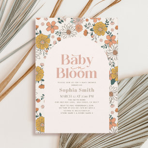 Invitation Bébé en Fleur Retro Arc Floral Baby shower rose