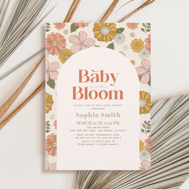 Invitation Bébé en Fleur Retro Arc Floral Orange Baby shower (Créateur téléchargé)