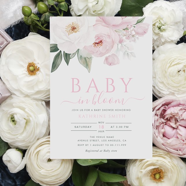 Invitation bébé en fleur rose baby shower (Créateur téléchargé)