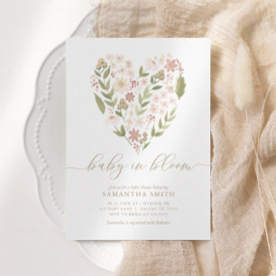 Invitation Bébé en fleur rose Baby shower de fille au coeur f