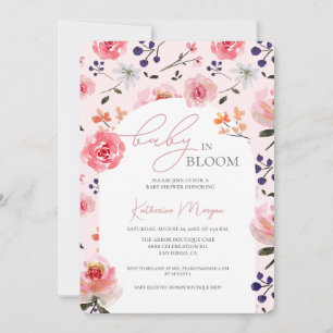 Invitation Bébé en Fleur rose Baby shower Floral aquarelle