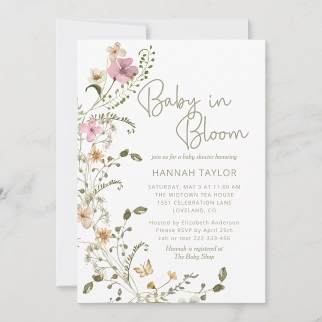 Invitation Bébé en Fleur rose Floral Baby shower fille (Devant)