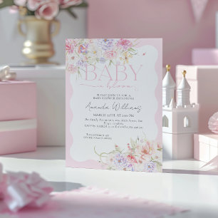 Invitation Bébé en Fleur rose Floral moderne Baby Girl Douche