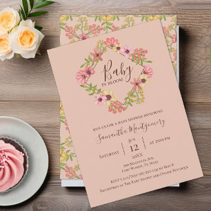 Invitation Bébé en Fleur rose rose rose mignonne Baby shower 