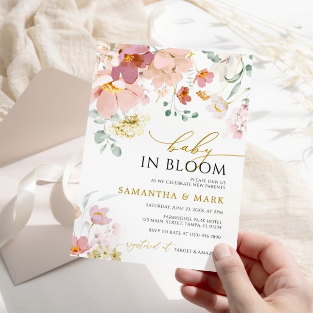 Invitation Bébé en Fleur Rose & Rouge Fleur sauvage Douche (Créateur téléchargé)