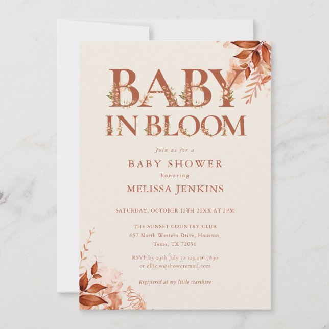Invitation Bébé En Fleur Rustique Floral Baby shower Automne (Devant)