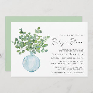 Invitation Bébé en fleur Sage Eucalyptus Aquarelle Douche