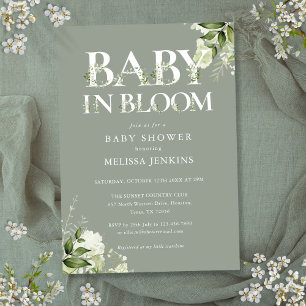 Invitation Bébé En Fleur Sage Verdure Baby shower Floral