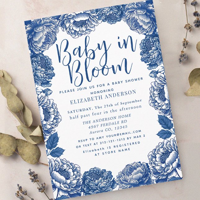 Invitation Bébé en Fleur Toile De Jouy Baby shower Floral (Créateur téléchargé)