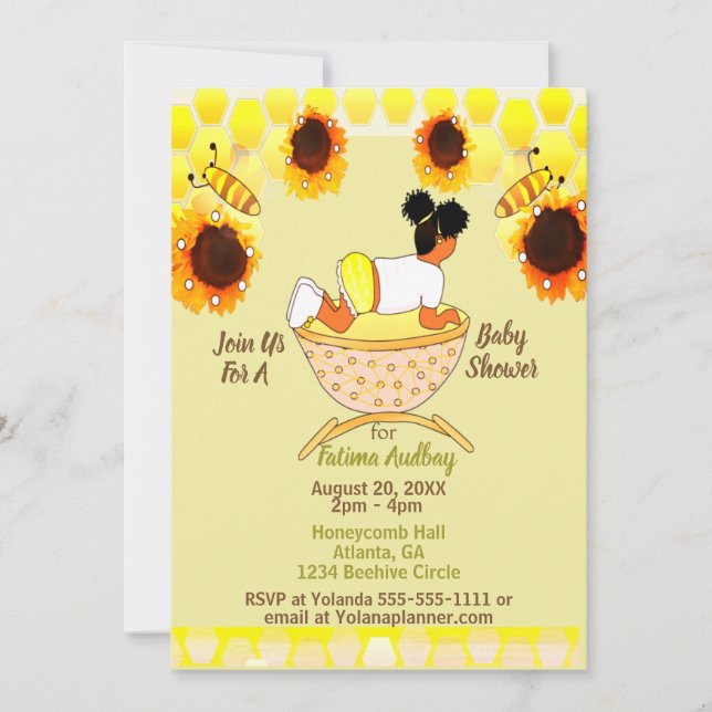 Invitation Bébé En Fleur Tournesol Africain Américain Baby (Devant)