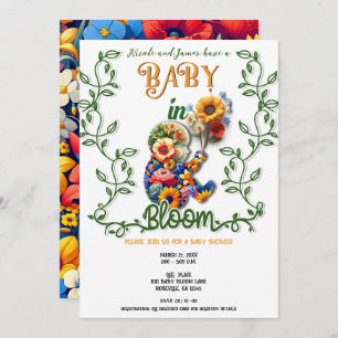Invitation Bébé en fleur Vin Floral Baby shower feuille