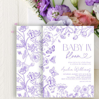 Invitation Bébé en fleur Vintage Baby shower de lavande flora