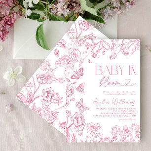 Invitation Bébé En Fleur Vintage Floral Baby shower rose