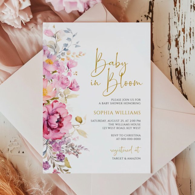 Invitation Bébé en fleur violet Baby shower Fleur sauvage (Créateur téléchargé)