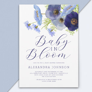 Invitation Bébé en fleurs aquarelle fleurs bleues garçon